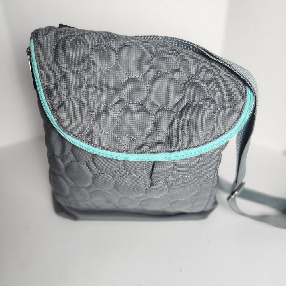 Thirty-One Vary You Quilted Backpack Purse Gray Teal Trim Adjustable Straps